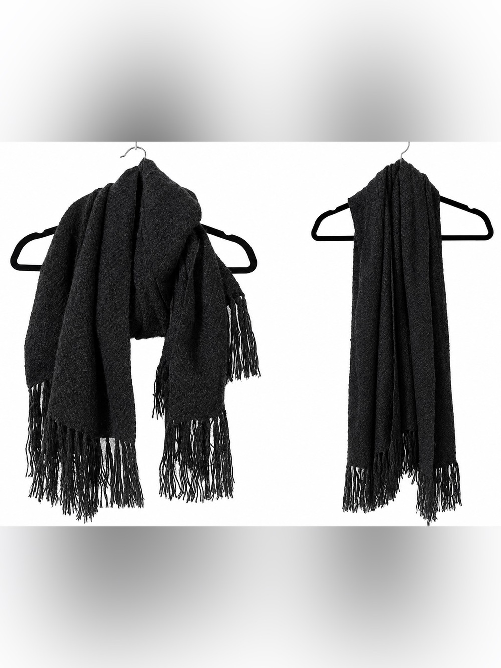 MyE Alpaca Gray Knit Alpaca Fringe Scarf